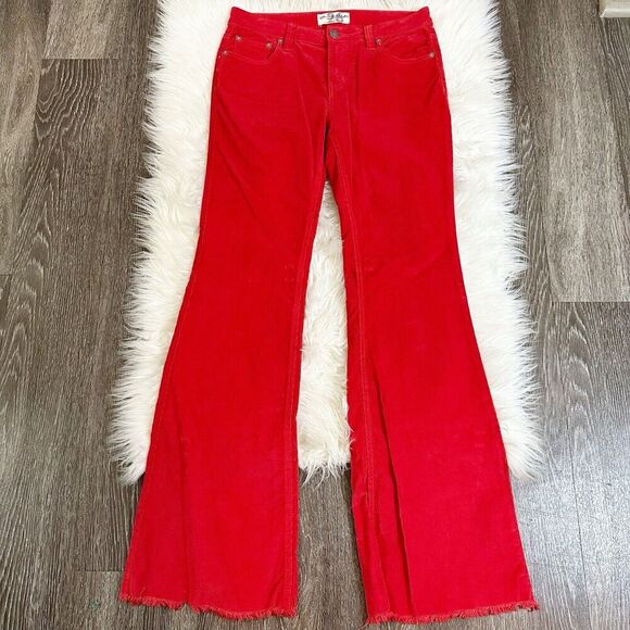We The Free People Womens Corduroy Cord Flare Pants Size 26 Red Pockets - Picture 1 of 6